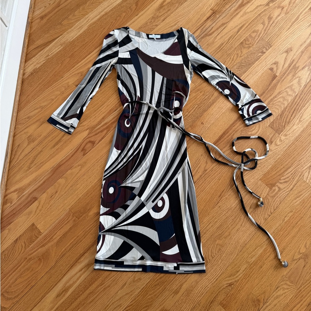 Emilio Pucci midi dress long sleeve eggplant purple black gray off white size 4